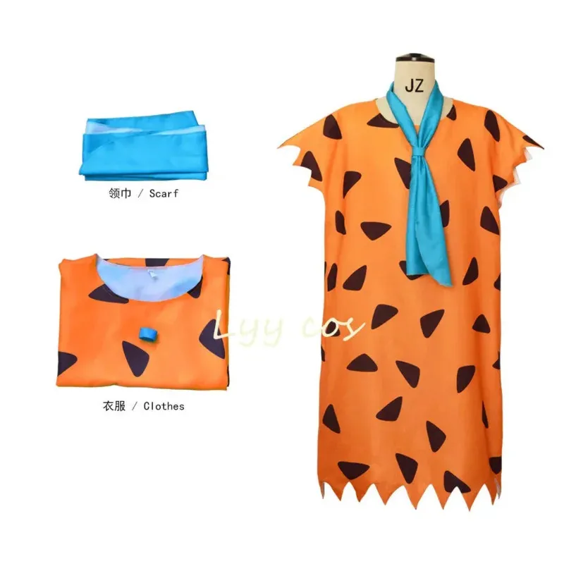 

Fred Cosplay Anime Flintstones Costumes Adult Kid Primitive Savages Costume Orange Colthing Carnival Party Halloween