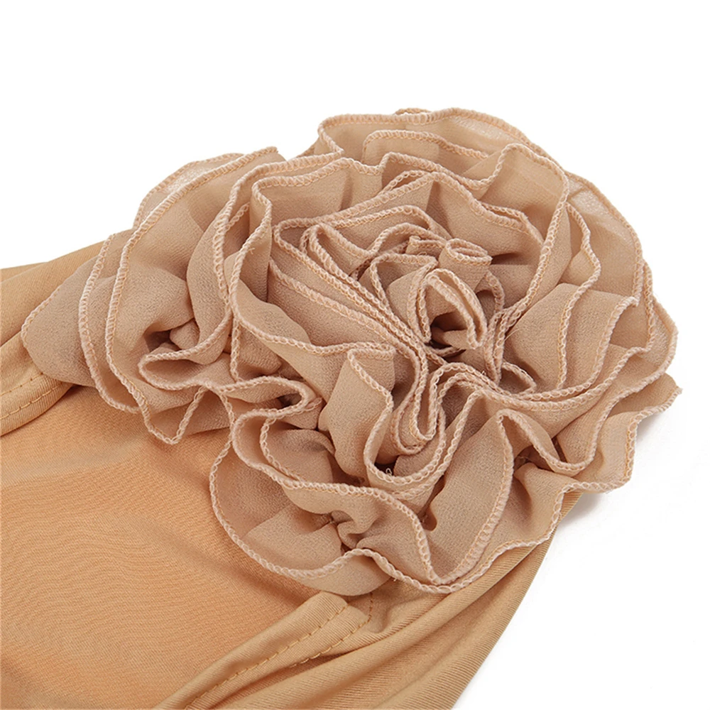 Mulheres muçulmanas chiffon flor turbante underscarf islâmico interior hijab chapéu rendas até gravata volta lenço perda de cabelo gorros bonnet capa