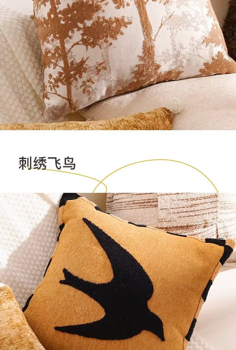 Amerikanischer Luxus-Kissenbezug mit Waldmotiv, weicher Chenille, moderner Plüsch-Dekokissenbezug für Wohnzimmer, Sofa, Bettdekoration – Detail 4