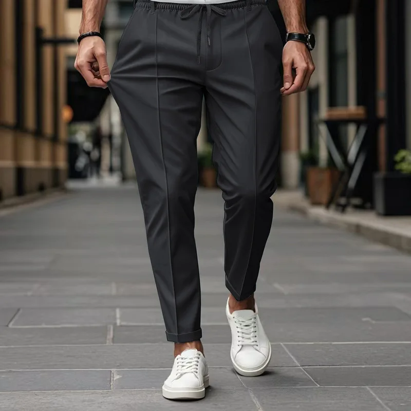 

Spring Autumn New Casual Men's Sweatpants Vintage Pleated Drawstring Straight Trousers Leisure Loose Breathable Sports Pants Man
