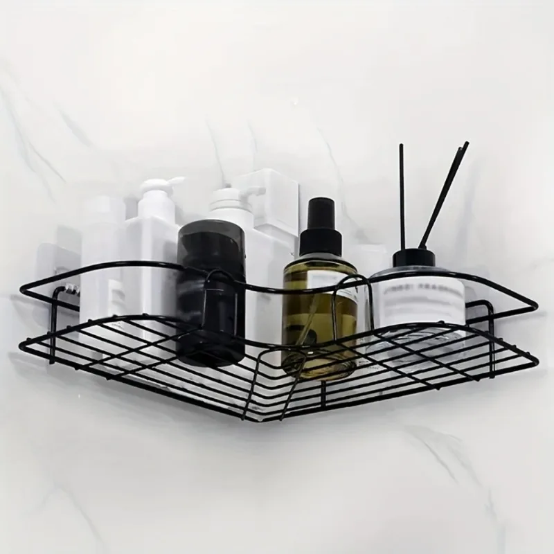 Wall mounted triangular bathroom rack without perforated shower rack saves space and household items