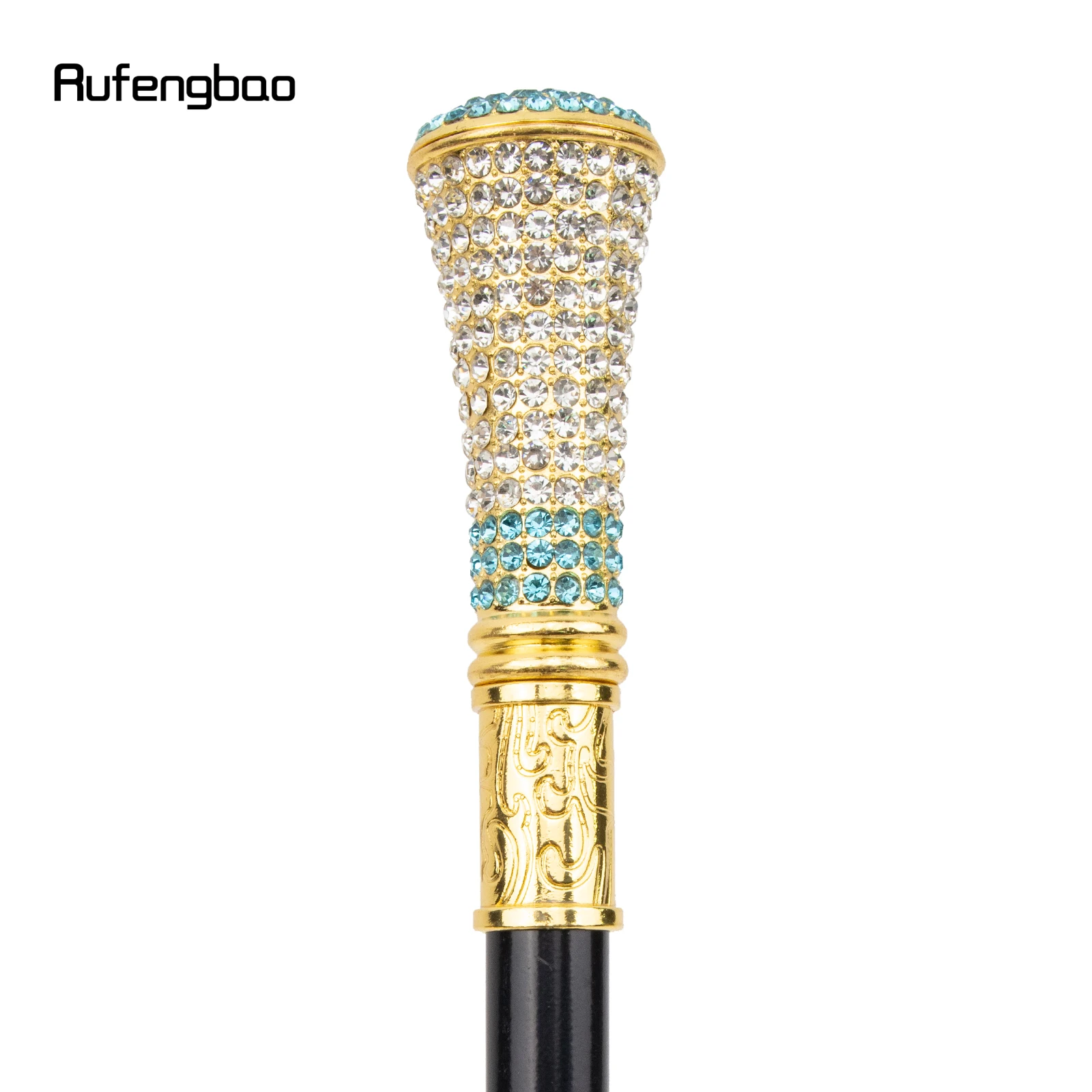 Golden Green Artificial Diamond Walking Cane, Bastão decorativo de moda, Cosplay elegante cavalheiro, 92,5 cm