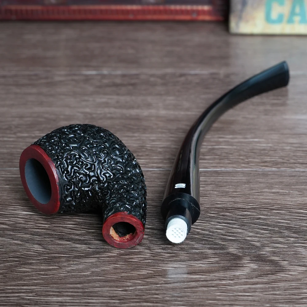 Carved briar tobacco pipe handwork Heath wood pipe churchwarden pipe Lesepfeife reading pipe With gift box cleaning accessories