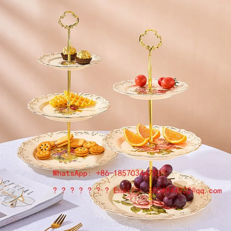 European Relief Ceramic Cake Plate Three-layer String Plate Fruit Plate Creative Snack Table