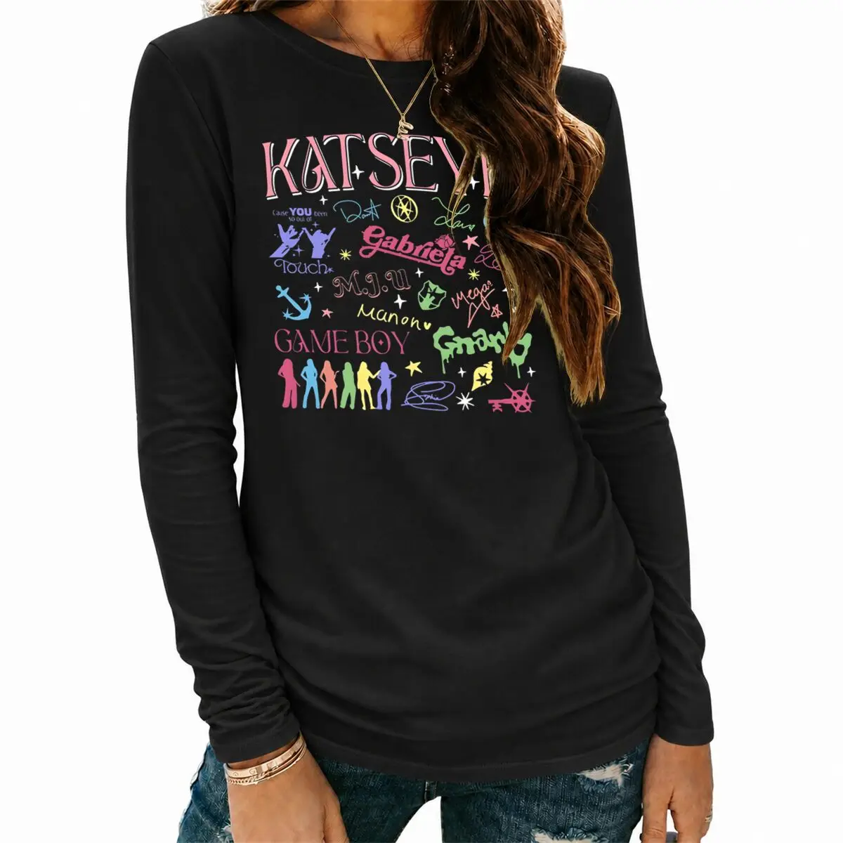 2026 Katseye Long Sleeve Tees Women Fashion Pop Music 100% Cotton Shirt Casual Katseye Music Lover Gift Y2K T-shirts Tops
