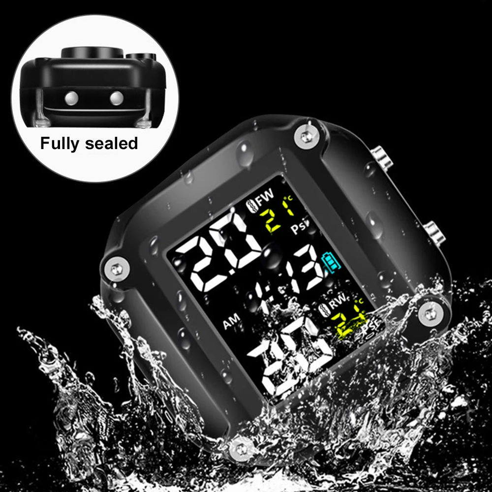 With Digital Clock Motorcycle TPMS 2 Sensors Tire Pressure Monitoring System Tyre Tester Diagnostic Tools Motorbike Accessories
