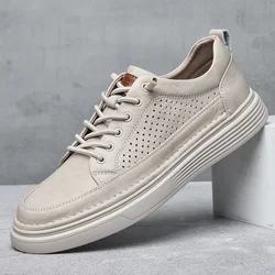 Spring White Breathable Oxford Shoes Plus SizeοΌ38-47 Men's Genuine Leather Shoes Outdoor Comfortable Soft Sole Casual Shoes