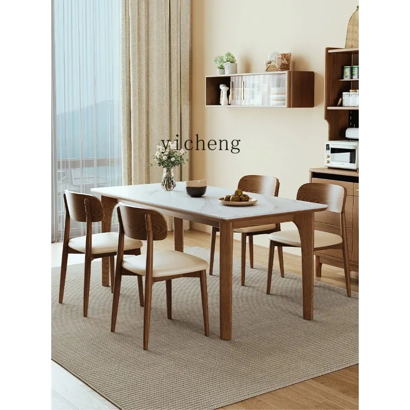 CZ-17 Stone Plate Dining Table Solid Wood Dining Tables and Chairs Set Simple Home  Small Apartment White Wax Dining Table