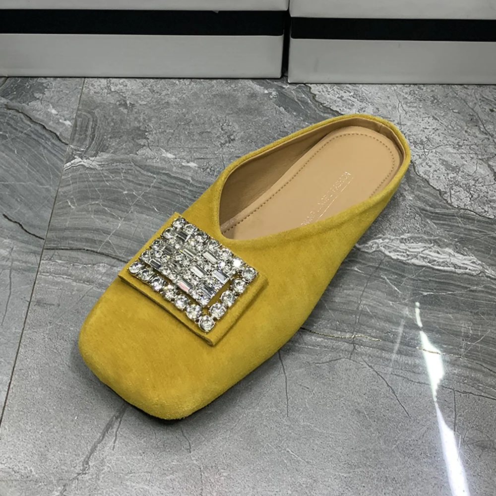 

Summer Women Slippers Plus Size Casual Flat Mullers Rhinestone Sandals Antislip Leather Women Shoes Fashion Half Slippers