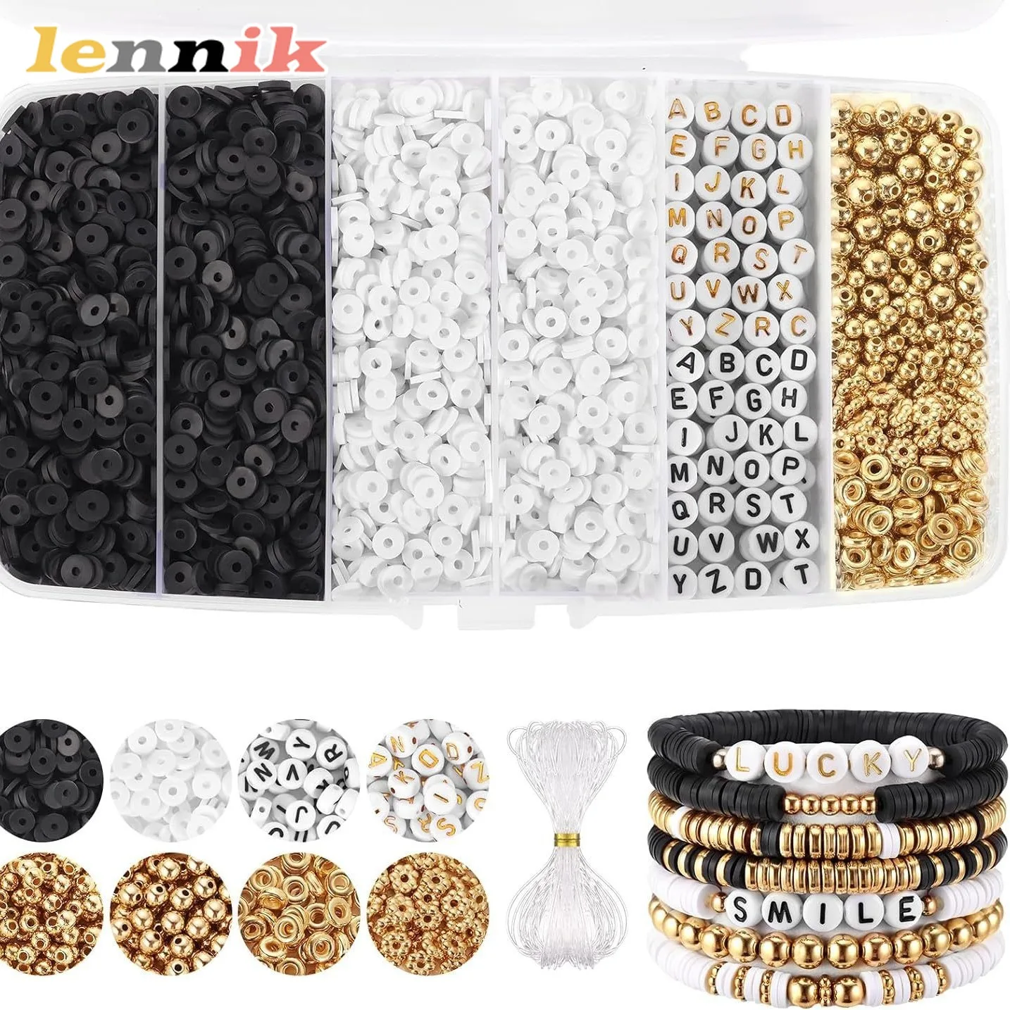 LENNIKColorful série Kit de perles d'argile douce, 4556/5100/6000 pièces de perles d'argile, ensemble de fabrication de bijoux à bricoler soi-même pour Bracelets, colliers et boucles d'oreilles