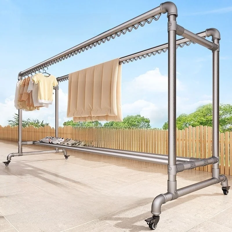 thickened-galvanized-steel-clothes-drying-rack-free-standing-outdoor-balcony-clothes-hanger-simple-pipe-clothes-drying-frame