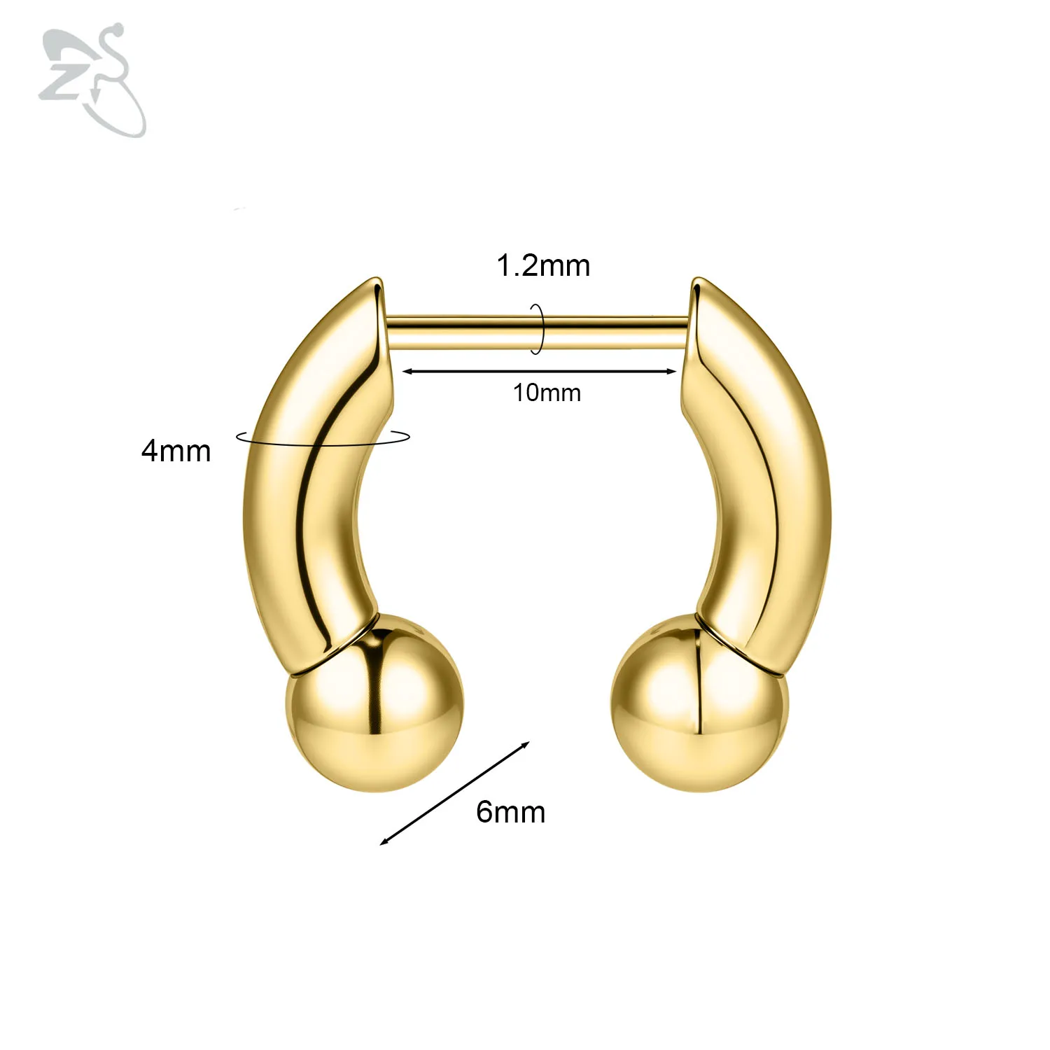 ZS 1PC 16G Buffalo Horn Nasenpiercing Edelstahl Pincher Plug In Septum Ring Keil Expander Gold Farbe Nasenring 8mm