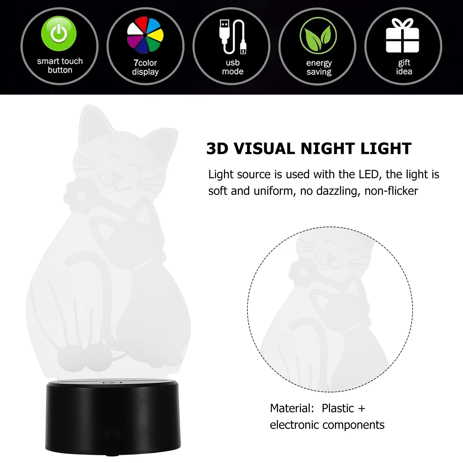 اللمس ثلاثية الأبعاد القط ليلة ضوء Rgb اللون تغيير Led مصباح لغرفة النوم ديكور المنزل ثلاثية الأبعاد الوهم البصرية ضوء الليل