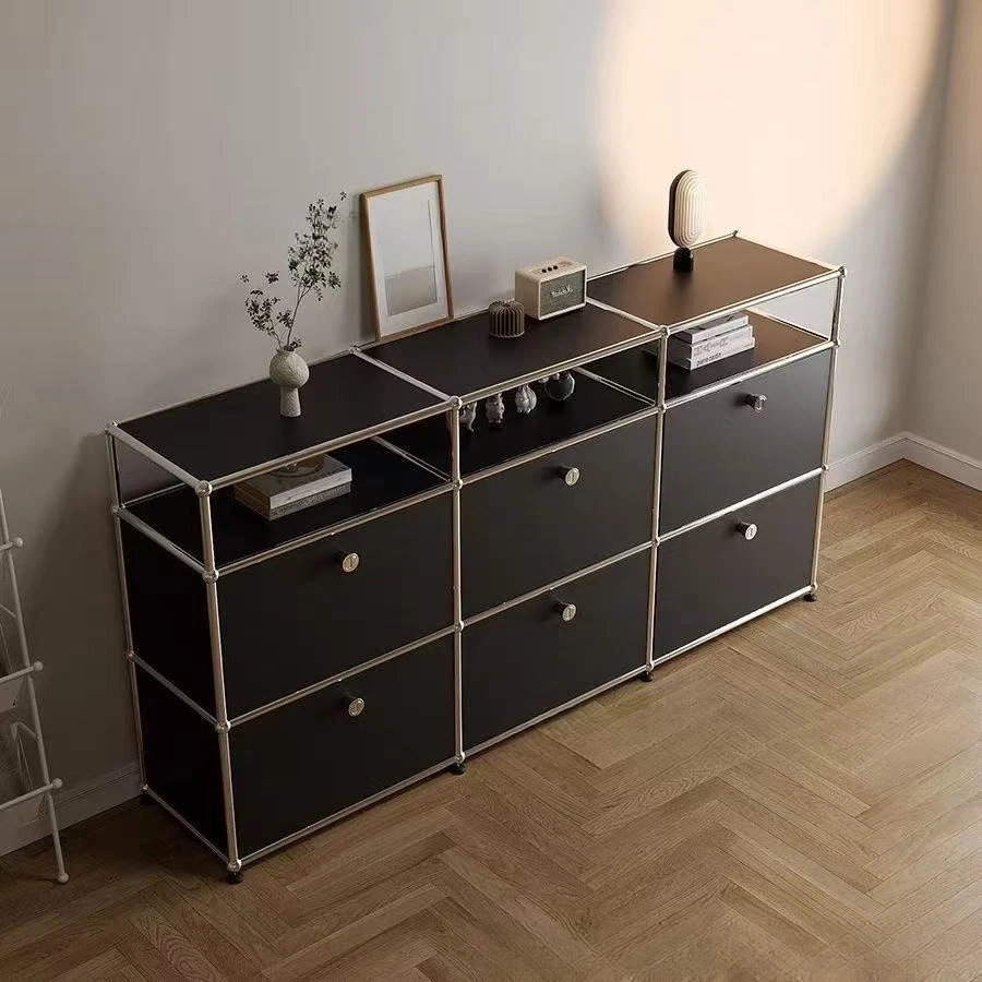 

Modern Module Sideboards Cabinet TV Stand Household Storage Cabinet Stainless Steel Wood Living Room Drawer Cabinet Locker