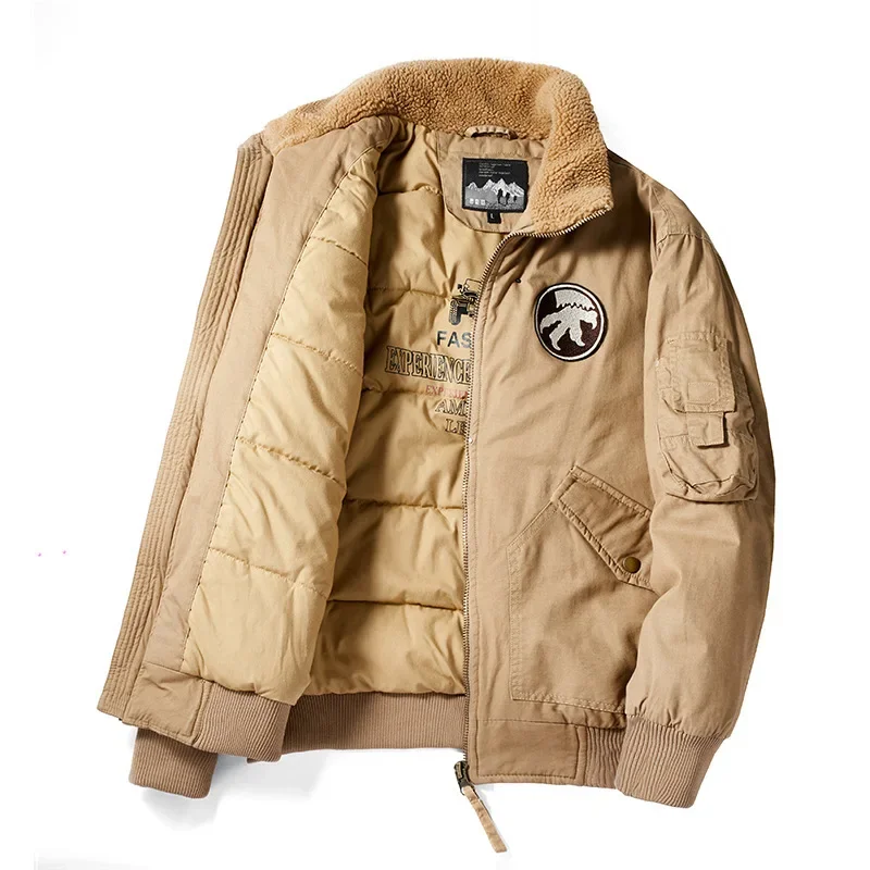 Chaqueta gruesa de felpa para hombre, chaqueta de béisbol de alta calidad, chaqueta Bomber gruesa y cálida con bordado de solapa para hombre, chaqueta de invierno para hombre