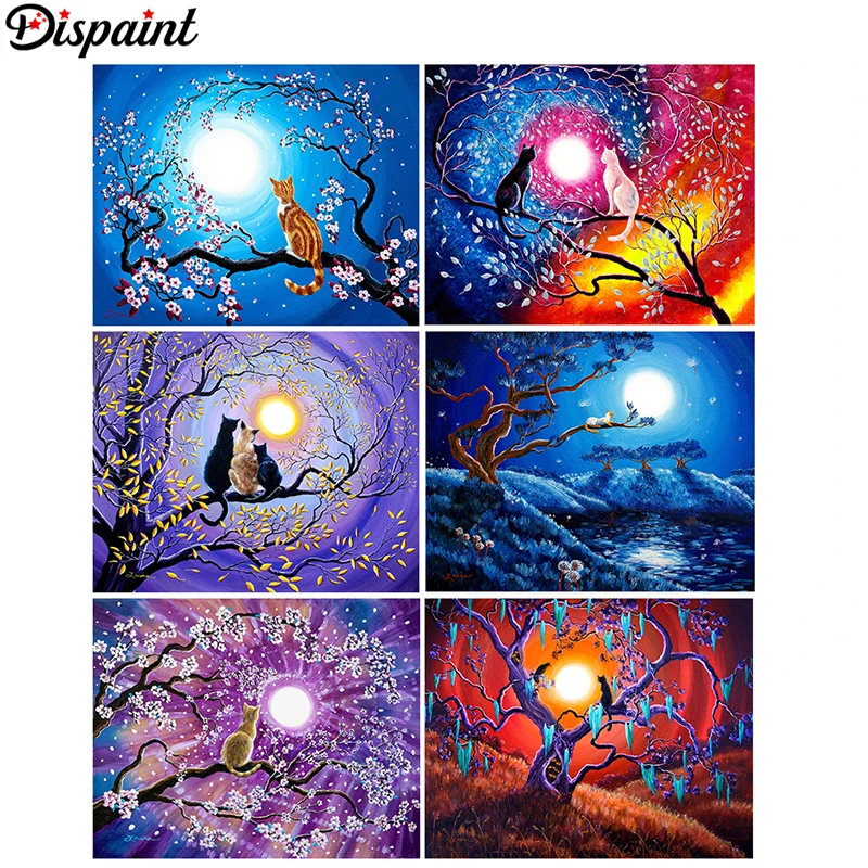 

Dispaint Full Square/Round Drill 5D DIY Diamond Painting "Moonlight cat" 3D Embroidery Cross Stitch 3D Home Decor Gift