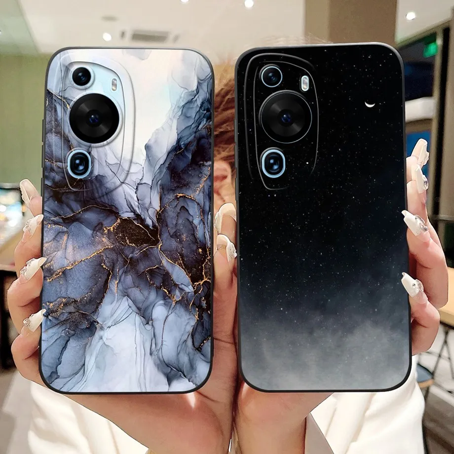 For Huawei P60 Art / P60Pro / HuaweiP60 Case Liquid Silicone Soft TPU Back Cover Phone Funda Gothic Black Night Bumper Panda Bag