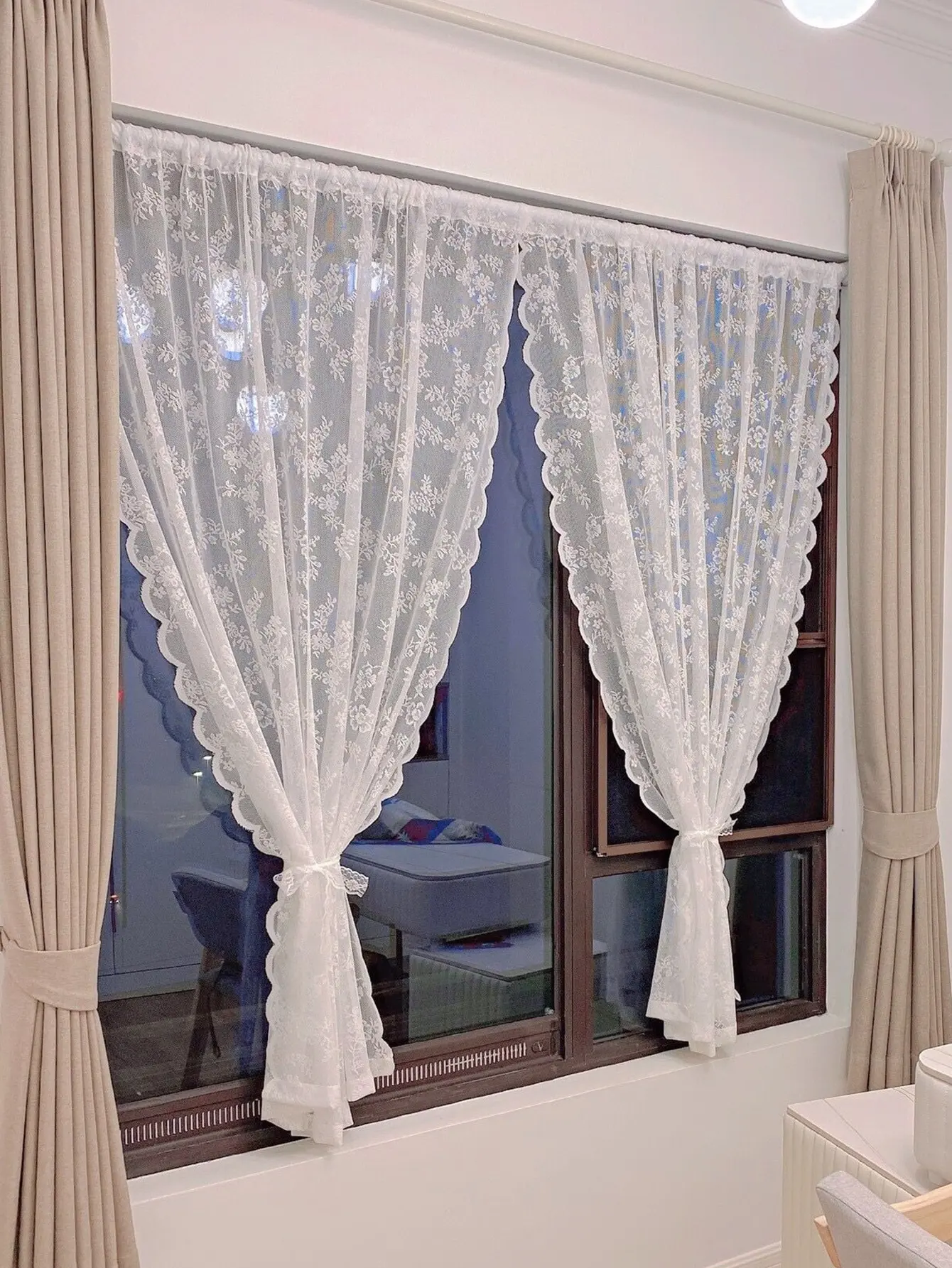 1pc White Flower Embroidery Single Panel Sheer Curtain, Romantic Blackout Curtains for Bedroom and Living Room