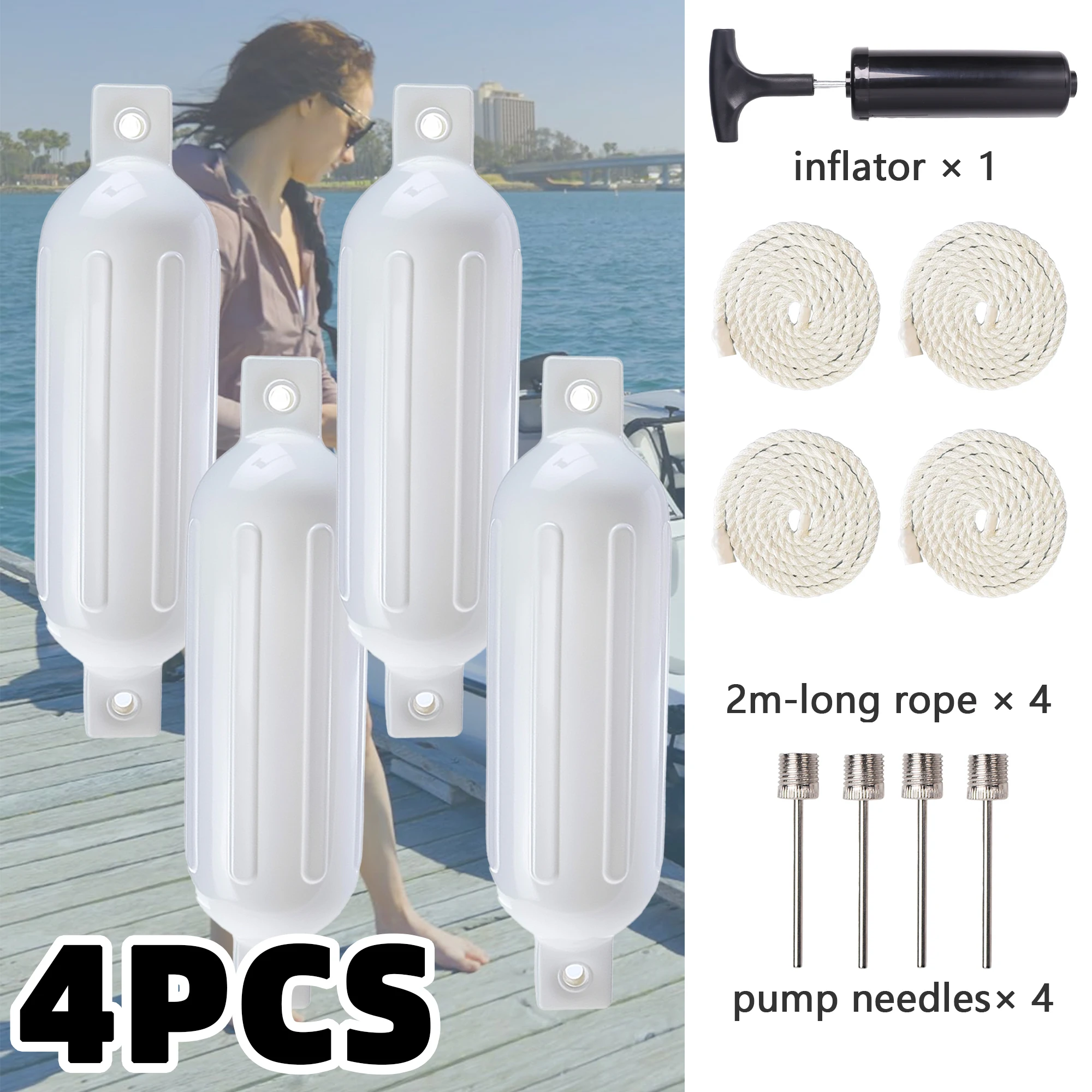 Boat Fenders 4pcs for Boats Up to 35ft, Docking Protection with With Ropes Needles And Pump, Ideal for Pontoon