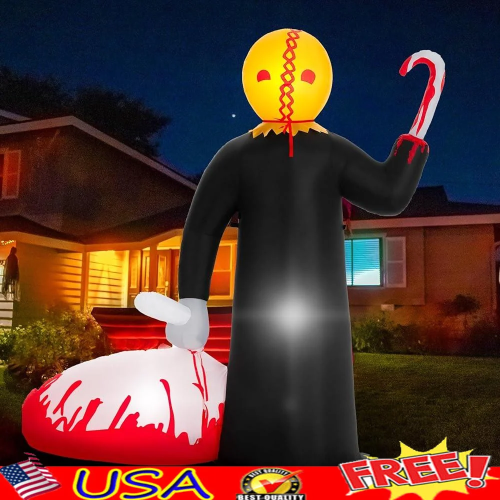 

6FT Halloween Inflatables Reaper Outdoor Decoration Blow Up with LED Lights Unique Scary Design Quick Setup Halloween Party
