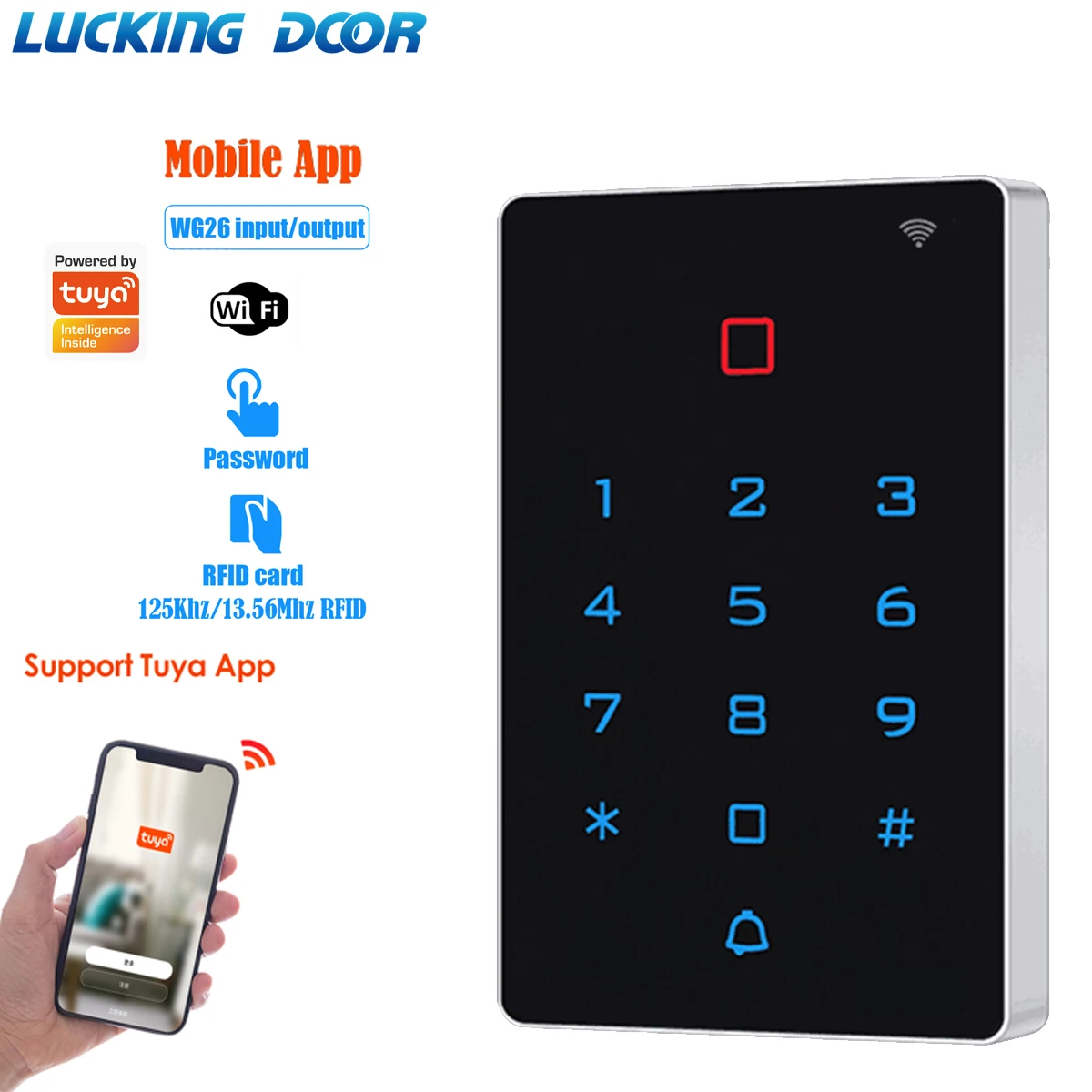 Wifi Remote Door Lock Opener 125khz RFID Access Control Keypad WG26 Output Watreproof Manger Card  Support Tuya  APP Backlight