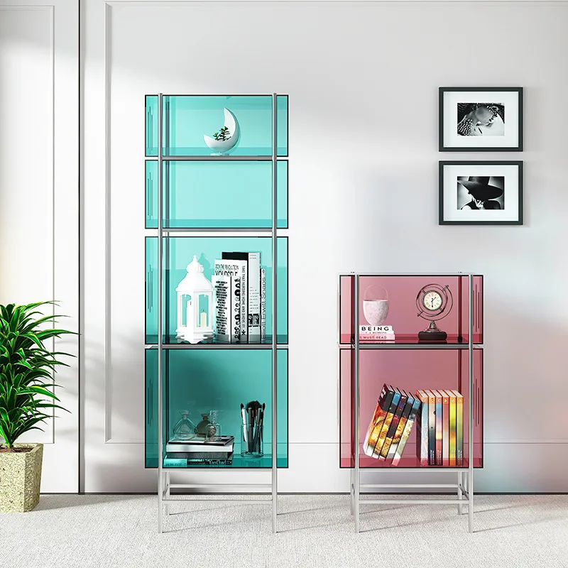 

Stainless steel acrylic shelf Nordic floor display rack against the wall Newspaper magazine rack Household display shelf Bookshe