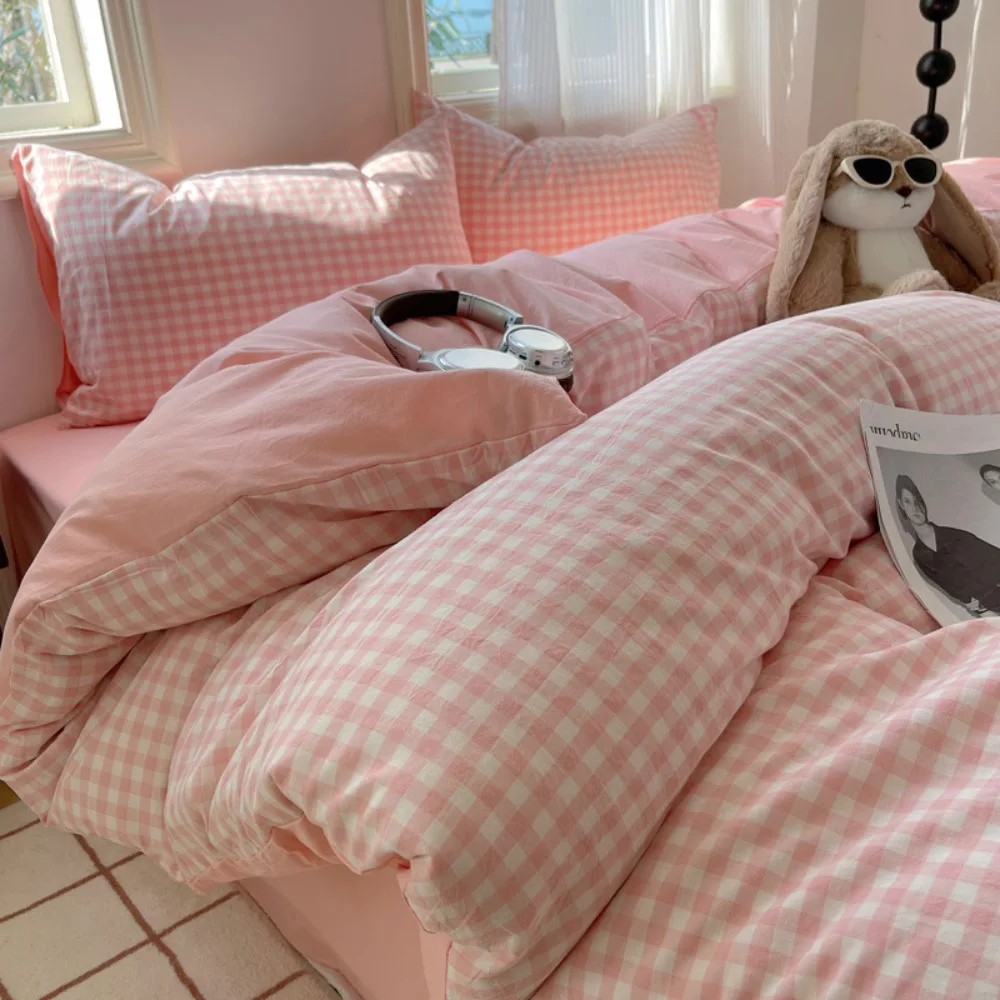 100% Cotton Yarn Dyed Washed Cotton 4 Piece Bed Sheet Set Fitted Sheet Duvet Cover