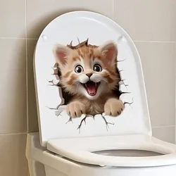 Cute 3D Cartoon Cat  Toilet Stickers Decoration for Living Room, Bedroom, and Home Decor Flowers Wall Decals Self-Adhesive