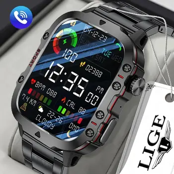 LIGE New Smart Watch 1.96 inch Screen 420 MAh Bluetooth Call Voice Assistant Watch Sports Waterproof Smartwatch for Men