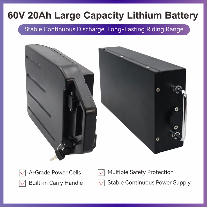 60V Lithium Battery For Harley‑Style Citycoco Scooter 20Ah 18650 A‑Grade Power Cells Built‑in BMS High Power Output ,Long Range