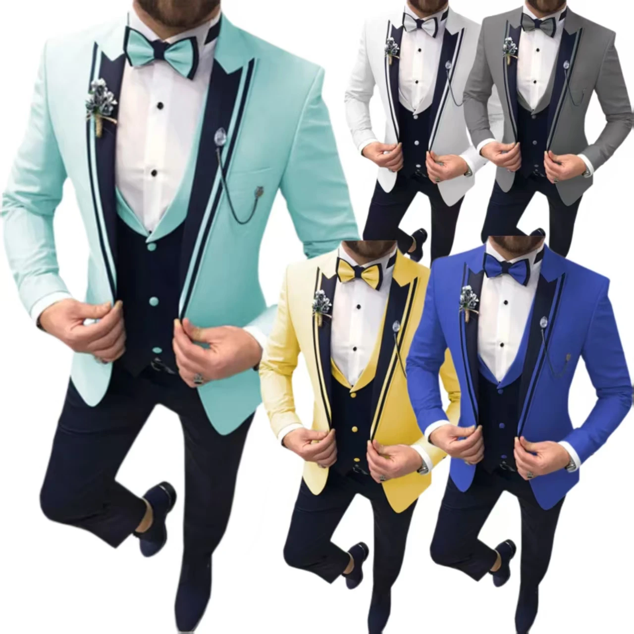 

formal jacket with peak lapel for celebrities 3 pieces Blazer Vest And Pants set Elegant party dresses Pointed collar