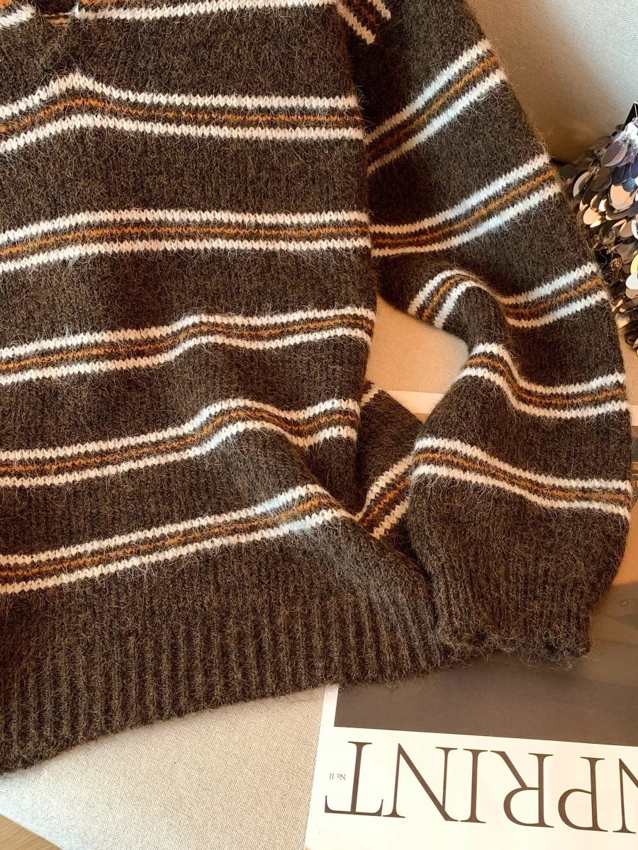 الكورية Sle جميلة البرتقال مخطط تريكو المرأة كسول سترة أوائل الخريف الشتاء Faion مكافحة الشيخوخة #4