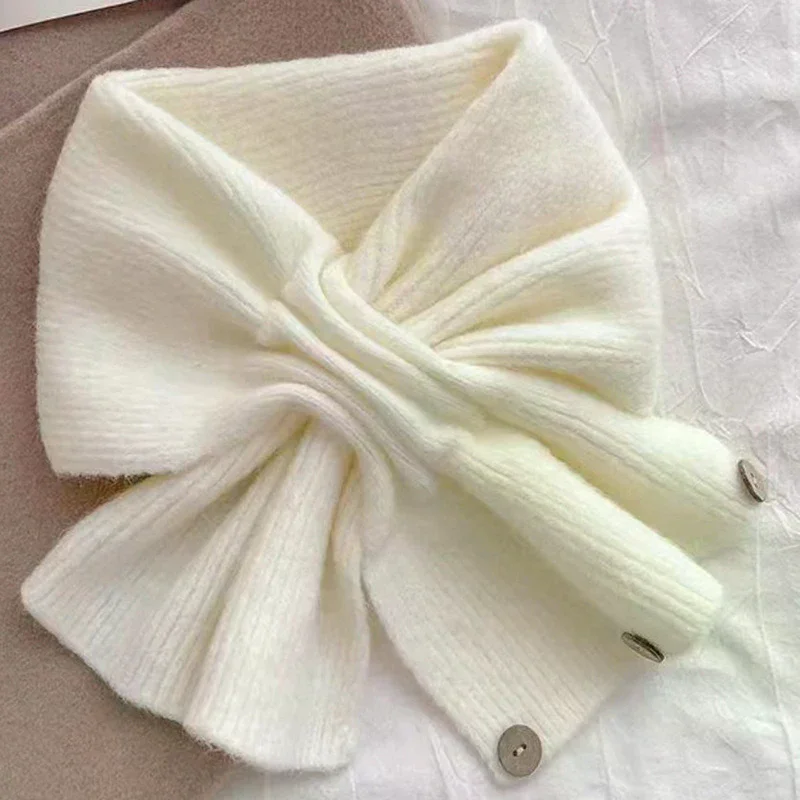 Neck Guard Shawl Solid Color Cross Scarf Knitted Neckerchief Wrap Neck Warmer Women