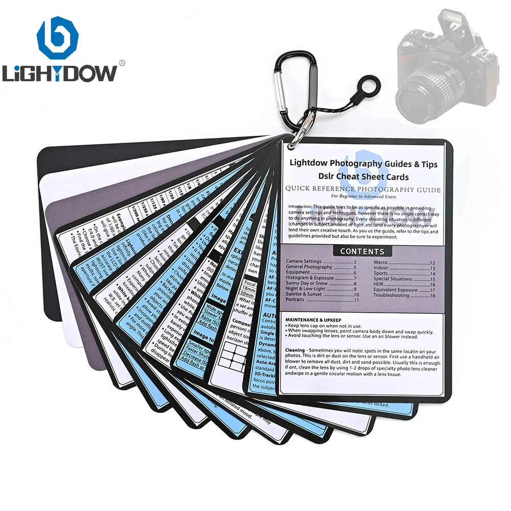 Lightdow DSLR Camera Cheat Sheet White Balance Gray Card Bundle Quick Reference Guides for Nikon Canon Sony Camera