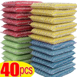 4/24pcs Steel Wire Sponge Wipe Non-stick Oil Brush Double Sided Cleaning Cloth Kitchen Dishcloth Scouring Pad Rags Cleaning Tool