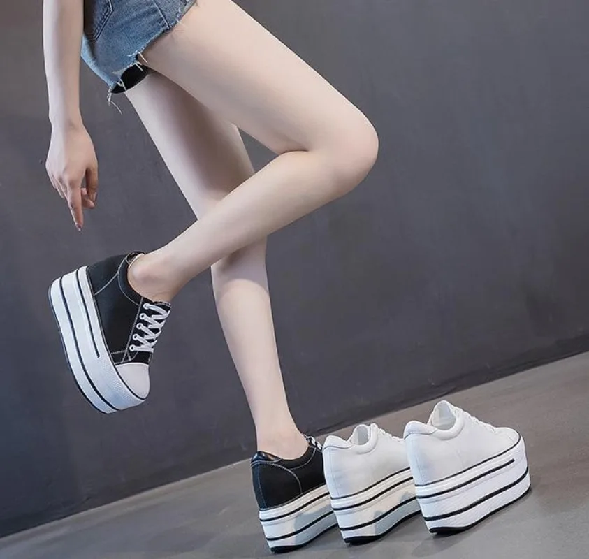 High quality 2024 Platform Shoes Women Spring Autumn Women\'s Boots Fashion Canvas Shoes Breathable Women Super High Single Shoes