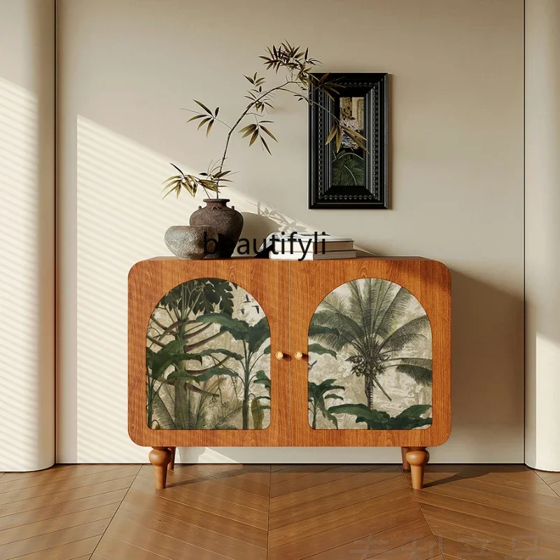 

American antique entrance cabinet against the wall solid wood painted storage locker retro decorative cabinet