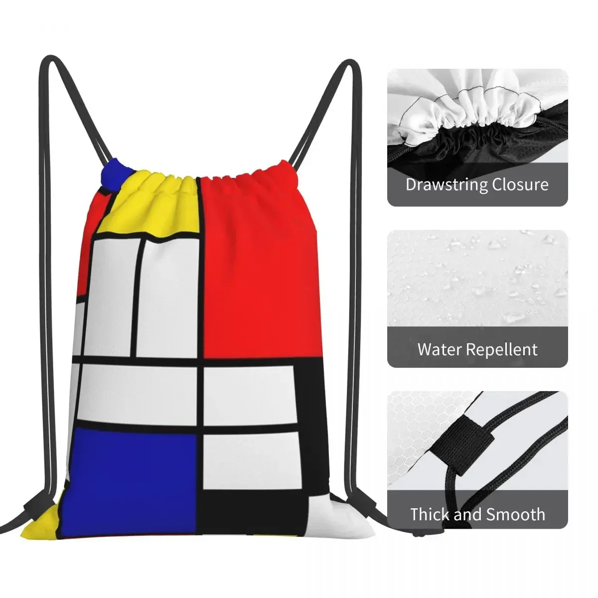 Mondrian Abstract Art Design Backpacks Portable Drawstring Bags Drawstring Bundle Pocket Sports Bag BookBag For Travel School