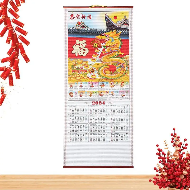 

2024 Chinese New Year Scroll Chinese Zodiac Hang Scroll Calendar Monthly Lunar Calendar Fengshui Chinese New Year Of The Dragon