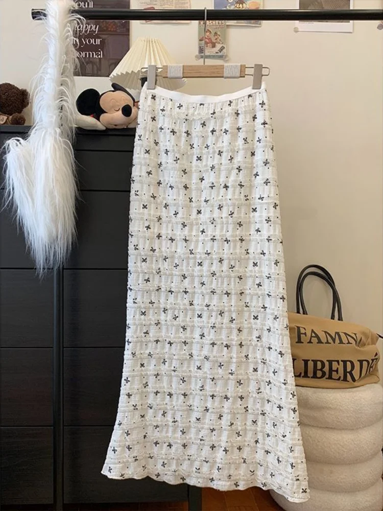 Butterfly Knot Printed Wrap Skirts Women's Fairy Spring Summer New Korean Style Slim-fit Ruffle Fish Tail Long White Mini Skirts
