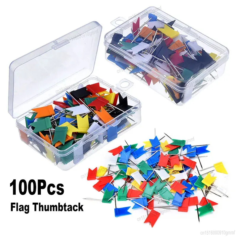 100Pcs Set Farbe Flagge Reißzwecke Push-Pins 35mm Büro Schule Wand Karte Fotos Papier Bulletin Board Dekorative Daumen tack Druckbolzen