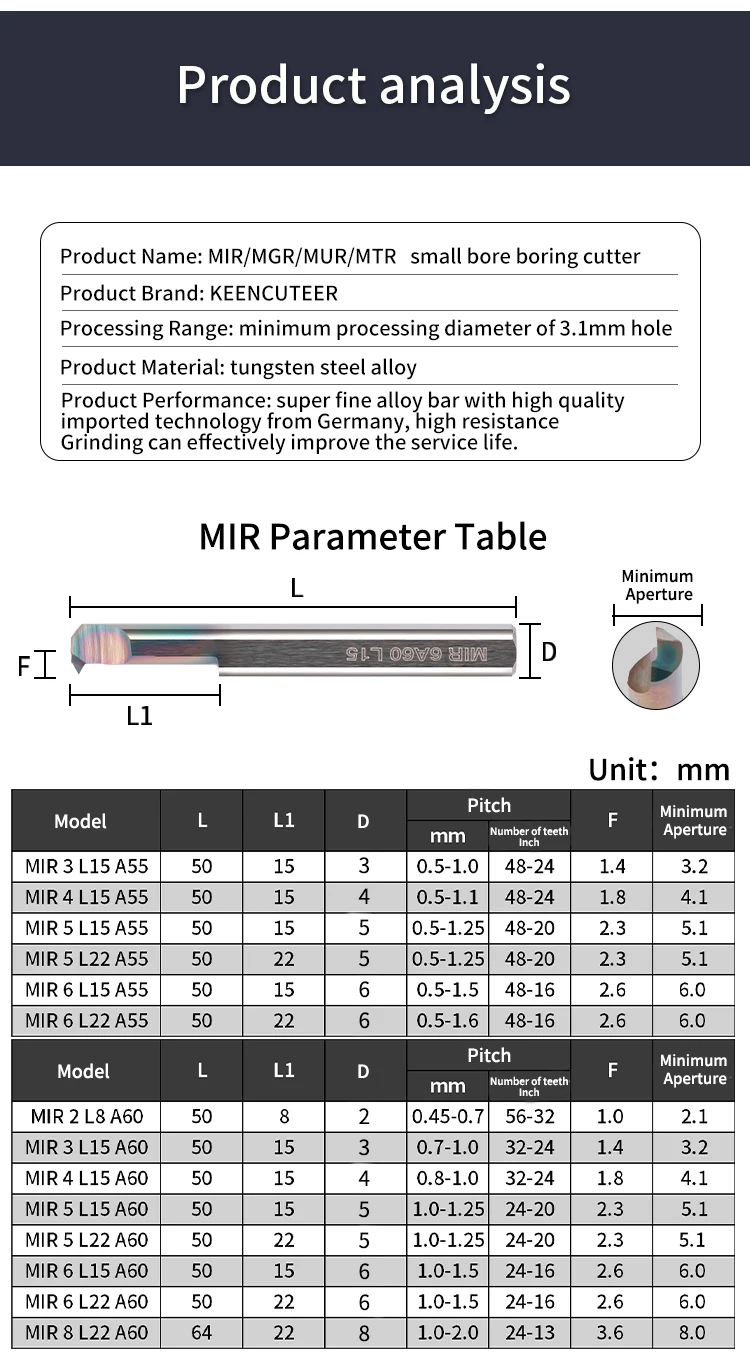 1 Stück Hartmetall-Bohrwerkzeug für kleine Bohrlöcher, CNC-Innenbohrwerkzeug aus Wolframstahl, MTR/MGR/MIR/MQR, für präzises Bohren – Detail 7