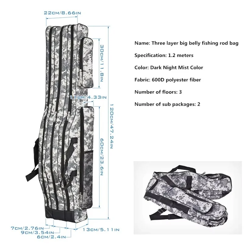 1.2m/1.5m Three-Layer Foldable Large Belly Sea Fishing Bag Double Shoulder Fishing Rod Bag Tool Kit for Outdoor StorageWholesale