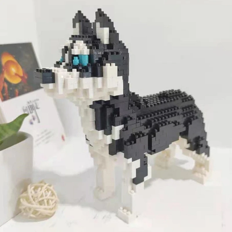 Stand Huisdier Pop Model Diy Mini Diamant Blokken Bakstenen Gebouw Dier Wereld Siberische Husky Hond Speelgoed Voor Kinderen