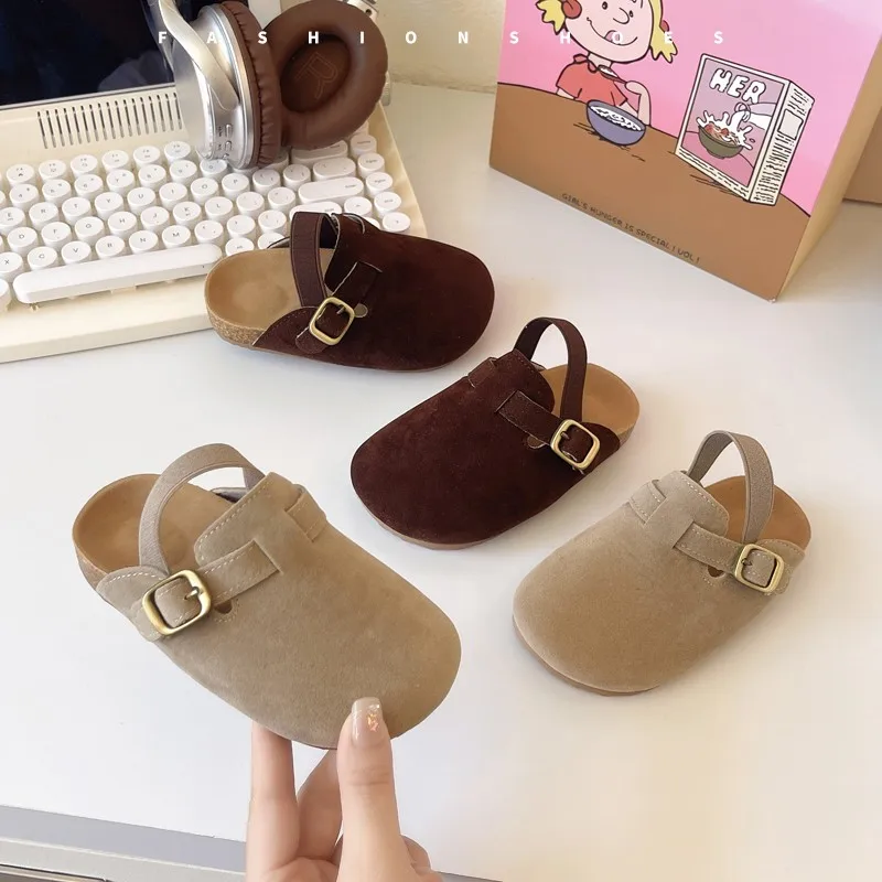 2024 New Girl Boy One Step Flat Bottom Baotou Half Slippers Children Summer Outwear Round Head Half Slippers Lazy Shoes