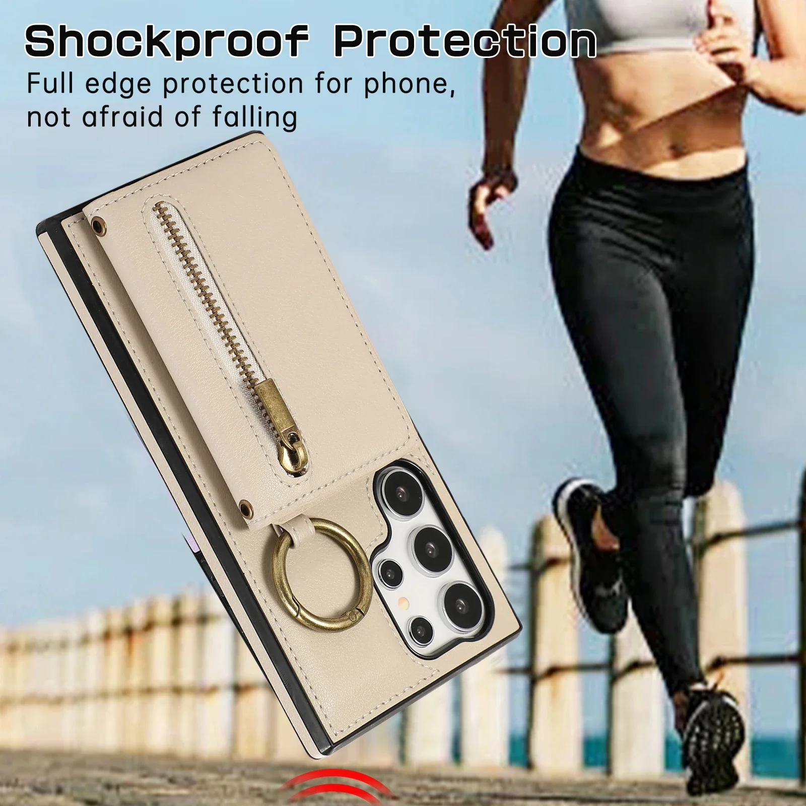 Crossbody Zipper Cards Holder Wallet Leather Case For Samsung Galaxy S24 Ultra FE S25 S23 FE S22 Plus A55 A15 A16 A35 Ring Cover