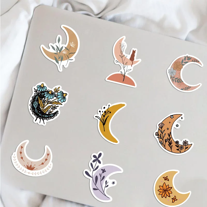 10/30/50Pcs Moon Flower Waterproof Graffiti Sticker Aesthetic Decorative Luggage Laptop Cup Phone Diary Scrapbook Kids Stickers