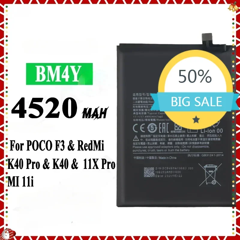 

BM4Y Battery For Xiaomi Poco F3 Redmi K40 Pro K40Pro 4520mAh Battery Batteries Bateria Mobile Phone Batteries