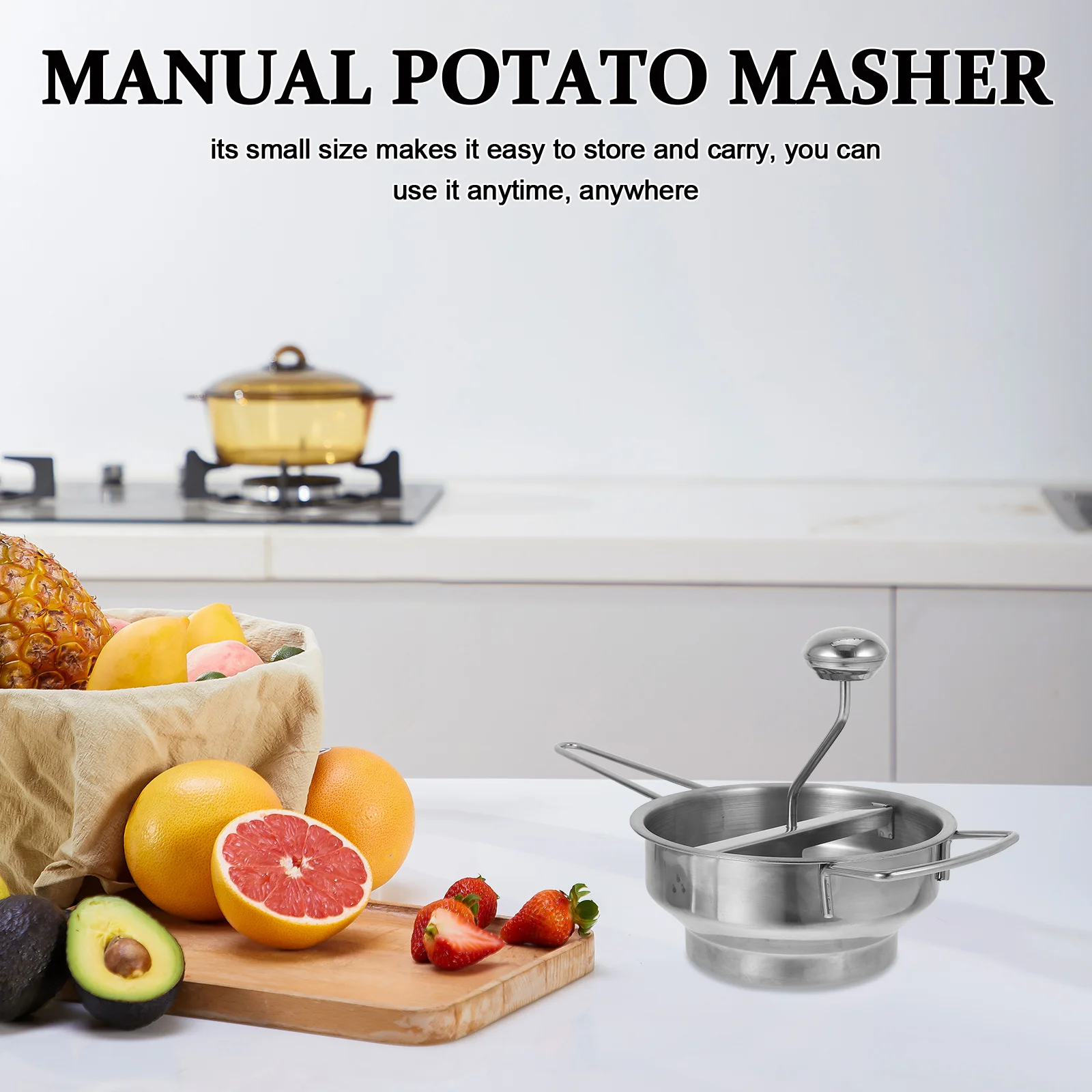 

1Set Stainless Steel Manual Potato Masher Ergonomic Handle Rotary Ricer for Mashed Potatoes Fruit Jam Grinding Disc Kitchen