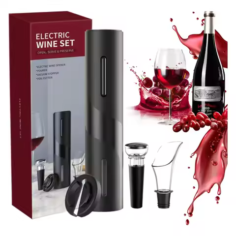 Kit Abridor De Vinho Saca-rolha Elétrico Automático Portátil Kit 4 Peças em 1 Para Presentes e Comemorações Festas Amantes